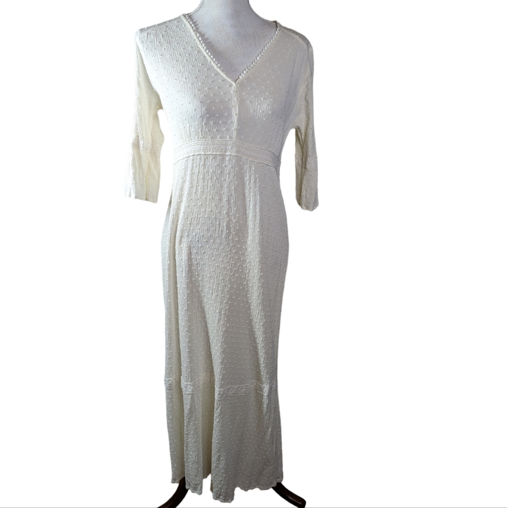 Knox Rose Boho/Bohemian White Stretch Maxi Dress V Neck Flared Sleeves